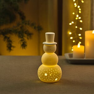 Snögubbe i keramik med LED och timer, 14,8 cm