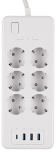 Grenuttag 6-vägs USB-A USB-C strömbrytare, 1,5 m
