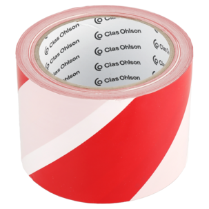 Sperrebånd, rødt og hvitt plastbånd, 50 mm x 100 m