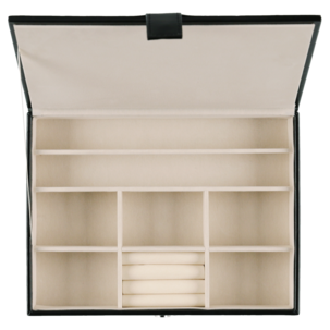 Smykkeskrin for herre, smykkebrett med lokk, stabelbar, svart