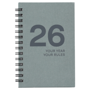 Veckokalender 2026 A6 spiralbunden, grå