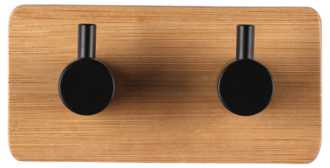 Selvklebende baderomskrok dobbel, bambus og svart metall