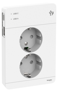 Schneider Exxact infällt 2-vägs vägguttag med USB