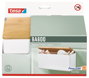 Tesa Baboo självhäftande hylla med lock i bambu, vit