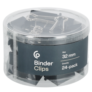 Mellanstora pappersklämmor metall svart 32 mm 24-pack
