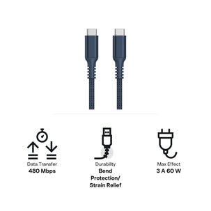 Stoffkledd USB C kabel 3m USB-C til USB-C Clas Ohlson