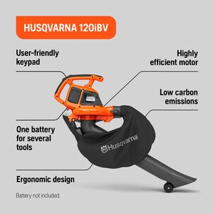 Husqvarna 120iBV batteridrevet løvblåser med sugefunksjon, 36V