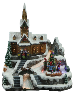 Joulukylä kirkko, LED-valot ja musiikki