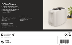 Brødrister 2 skiver, 750 W