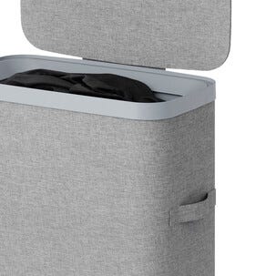 Smal tvättkorg med lock, plast/tyg, 22 x 40 x 67 cm, grå