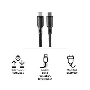 USB-C-til-USB-C-kabel, 5 A, 240 W, svart