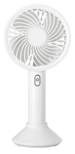 Käsituuletin, jossa USB ja pöytäteline