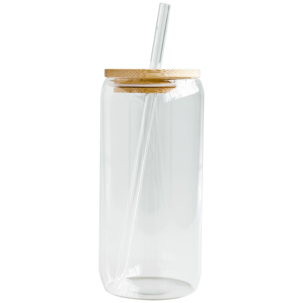 Glasskrukke med sugerør og bambuslokk, 480 ml