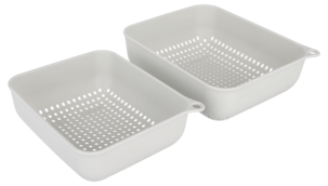 Durkslag av plast, set med 2 olika storlekar, vita