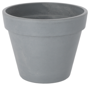 Potte i komposittmaterial til bruk ute og inne, grå