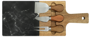 Ostefatsett i tre med 3 ostekniver og marmorplate
