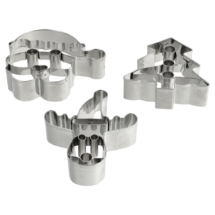 Piparkakkumuotti, tonttu, kuusi ja jouluporo, 3 kpl