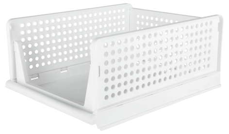 Kokoontaitettava säilytyslaatikko, jossa avoin etuosa, valkoinen