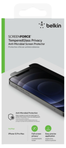 Belkin Tempered Glass Privacy Anti-Microbial, skjermbeskytter for iPhone 12 Pro Max