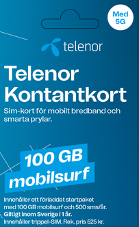 Telenor kontantkort Prepaid Surf 100 GB, 1 år