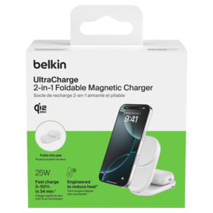 Belkin UltraCharge 2 in 1 Qi2-laddare, 25 W