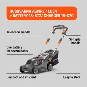 Husqvarna Aspire LC34 gräsklippare 18 V, inkl. batteri