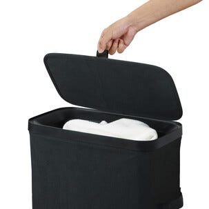 Smal vaskekurv med lokk, plast/tekstil, 22 x 40 x 67 cm