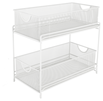 Liten förvaringshylla mesh med 2 korgar, vit