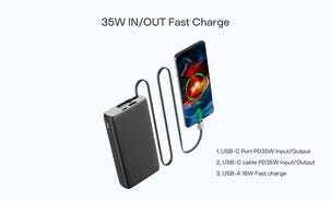 Powerbank med sladd, USB-C, 20 000 mAh