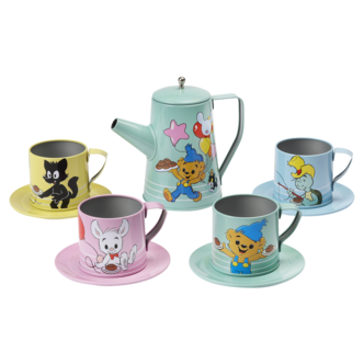 Bamse leksaksservis i plåt med kanna, koppar och fat