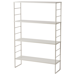 Smal hylle med fire hylleplater, metall, beige