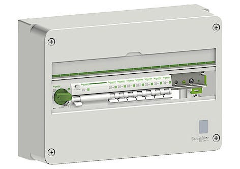 Elcentral med jordfelsbrytare, Schneider Resi9 CX, enradig