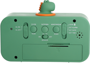 Digital vekkerklokke for barn, dinosaur, grønn