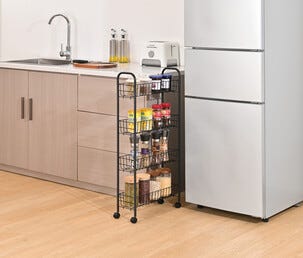 Smal rullvagn med 4 korgar, svart, 40 x 14,5 x 84 cm