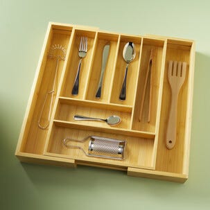 Bestikkskuff i bambus, justerbar bredde, 33,2–56 x 46 x 6 cm