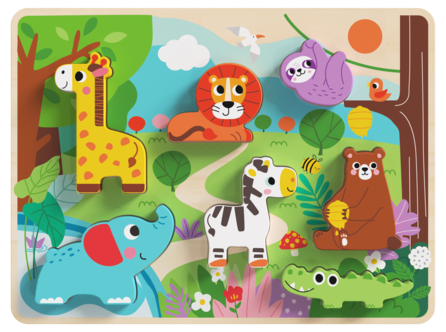 Puslespill i tre med ville dyr, 7 deler, fra 1 år