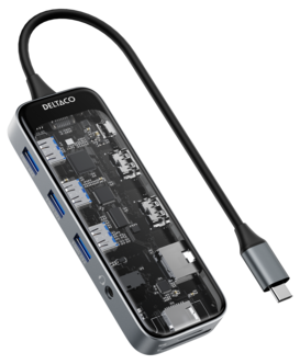 Deltaco USB-C hub 10 portar, transparent
