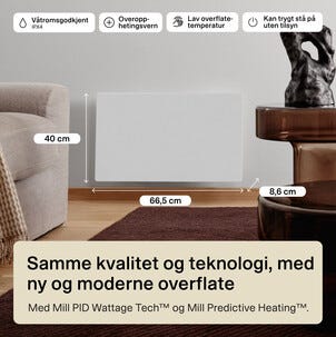 Mill Color smart wifi-panelovn med måler 700 W, hvit