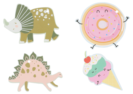 Pakkelapper, dinasaurer og iskremer, 12-pakning, FSC