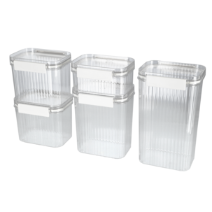Stabelbare plastbokser med lokk, 5-pakning