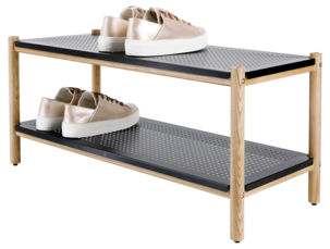 Kenkähylly musta metallia ja puuta, 80,8 cm