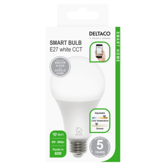 Deltaco Smart Home LED normallampa E27, 9 W, dimbar