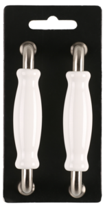 Porslinshandtag vit/matt krom, 2-pack