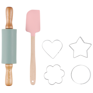 Bakesett barn, kjevle, slikkepott, kakeformer, 6 deler