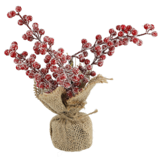 Juldekoration frostade bär med jutefot, 28 cm