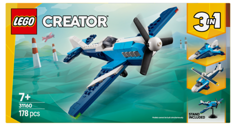 LEGO Creator 3-in-1 Ilma-alus Kilpalentokone 31160, yli 7-vuotiaille