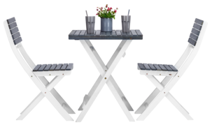 Utemöbler med bord och två stolar