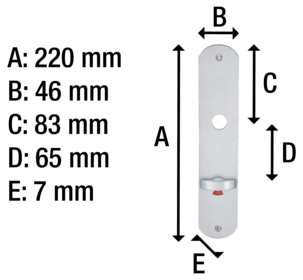 Långskylt wc Beslagsboden, borstad krom