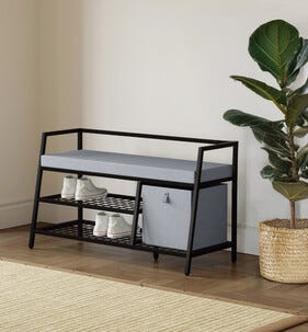 Kenkähylly, penkki eteiseen 107x42x62 cm, musta