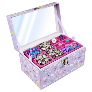 Smykkeskrin for barn med speil og perler, lilla